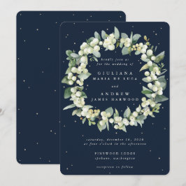 Dunkle Navy Snowberry+Eucalyptus Wreath Wedding Einladung
