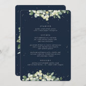 Dunkle Navy Snowberry+Eukalyptus 3 Kurs Hochzeit Menükarte (Vorne/Hinten)