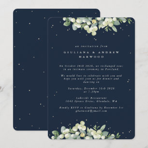 Dunkle Navy Snowberry+Eukalyptus Hochzeitempfang Einladung