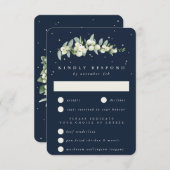 Dunkle Navy Snowberry+Eukalyptus Stem Wedding RSVP Karte (Vorne/Hinten)