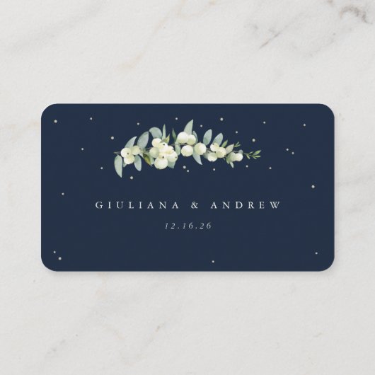 Dunkle Navy Snowberry+Eukalyptus Wedding Flat Platzkarte (Rückseite)