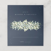 Dunkle Navy Snowberry+Eukalyptus Wedding Platzkarte (Außenseite Aufgefaltet)