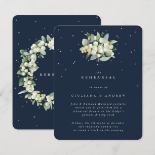 Dunkle Navy Snowberry+Eukalyptus Wedding Probe Begleitkarte