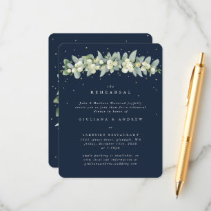 Dunkle Navy Snowberry+Eukalyptus Wedding Probe Begleitkarte