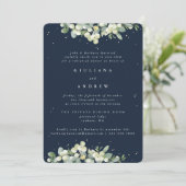 Dunkle Navy Snowberry+Eukalyptus Wedding Probe Einladung (Stehend Vorderseite)