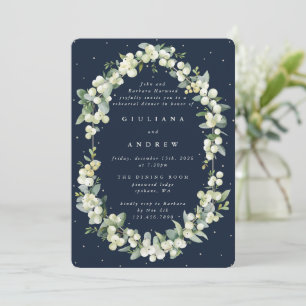 Dunkle Navy Snowberry+Eukalyptus Wedding Probe Einladung