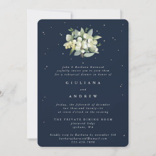 Dunkle Navy Snowberry+Eukalyptus Wedding Probe Einladung