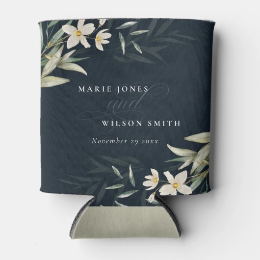 Dunkle Navy Weiß Greenerie Blumenzwiebeln Hochzeit Dosenkühler (Vorderseite)