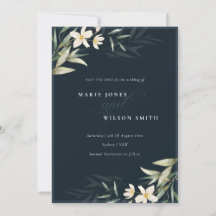 Dunkle Navy Weiß Greenery Save the Date Card