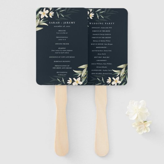 Dunkle Navy Weiße Grüne Blumenzwiebelprogramm Fächer (Vorne und Hinten)