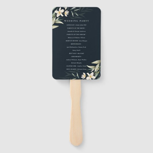 Dunkle Navy Weiße Grüne Blumenzwiebelprogramm Fächer (Rückseite)