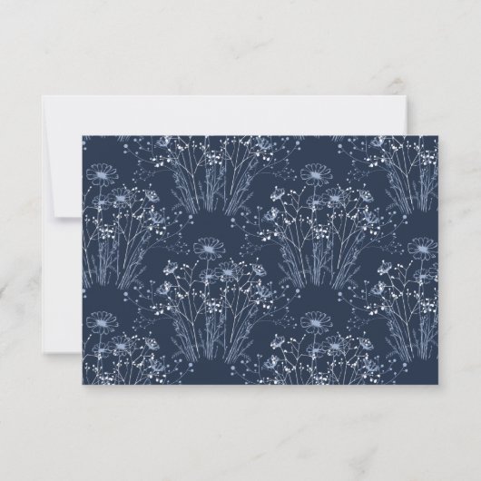 Dunkle Navy White Blue Wildblume Wedding RSVP (Rückseite)