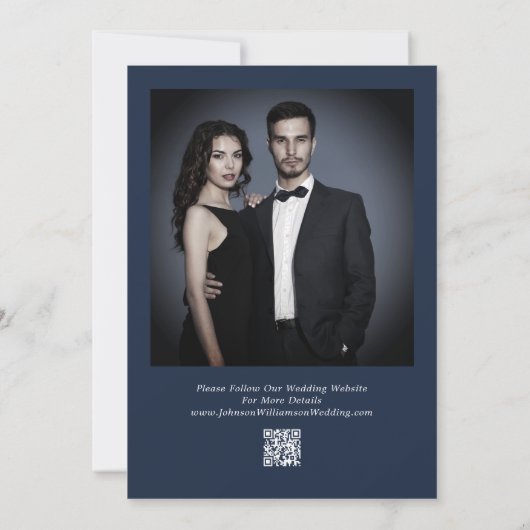 Dunkle Navy White Script Gold Border Save the Date Einladung (Rückseite)