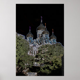 Dunkle Neon St. Alexander-Newski-Kathedrale Poster