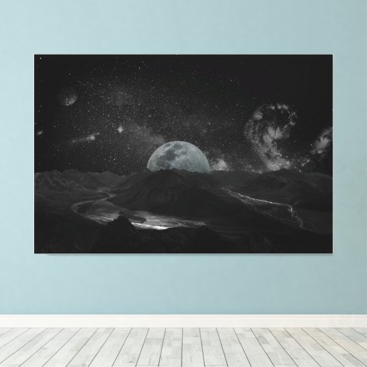 Dunkle Night Moon Light Fantasy Landschaft Leinwanddruck (Insitu (Holzboden))