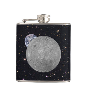 Dunkle oder ferne Seite des sternenklaren Mondhimm Flachmann