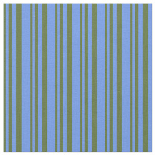 Dunkle Olive Green & Cornflower Blue Colored Lines Stoff