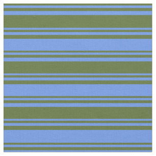Dunkle Olive Green & Cornflower Blue Colored Lines Stoff