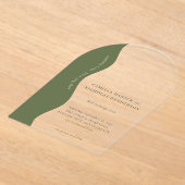 Dunkle Olive Green Moderne Wavy Retro Hochzeit Acryleinladungen (Ablage )