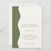 Dunkle Olive Green Moderne Wavy Retro Hochzeit Einladung (Vorderseite)