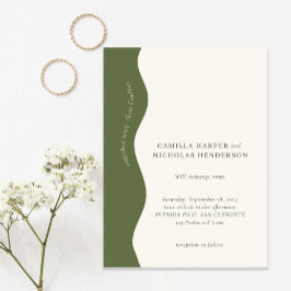 Dunkle Olive Green Moderne Wavy Retro Hochzeit Einladung