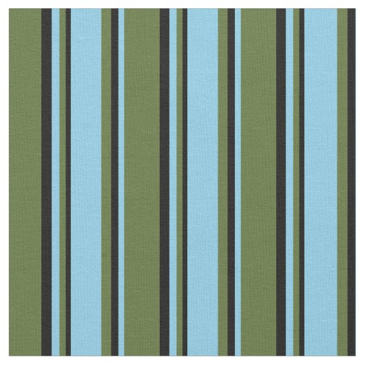 Dunkle Olive Green, Sky Blue und Black Stripes Stoff (Nahaufnahme)