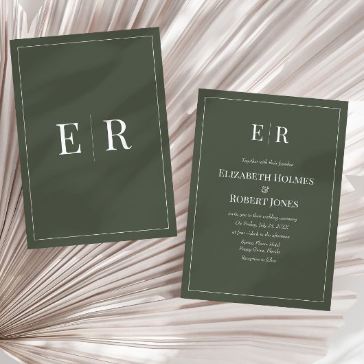 Dunkle Olive Minimalistische Monogramm Non-Foto-Ho Einladung