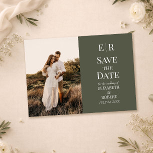 Dunkle Oliven-Monogramm-Foto-Save-the-Date-Karte Einladung