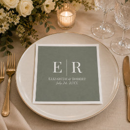 Dunkle Oliven-Monogramm-Hochzeitsserviette Serviette