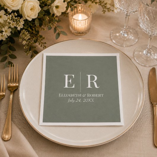 Dunkle Oliven-Monogramm-Hochzeitsserviette Serviette