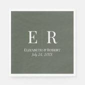 Dunkle Oliven-Monogramm-Hochzeitsserviette Serviette (Vorderseite)