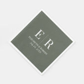 Dunkle Oliven-Monogramm-Hochzeitsserviette Serviette (Ecke)