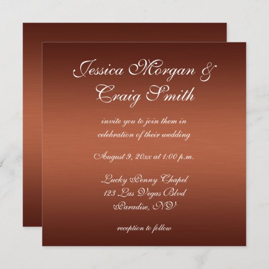 Dunkle Ombre Brushed Copper Wedding Einladung (Vorne/Hinten)