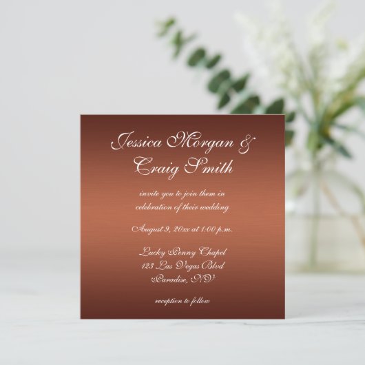Dunkle Ombre Brushed Copper Wedding Einladung (Stehend Vorderseite)