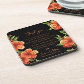 Dunkle Orange Blume Trendy Floral Wedding Getränkeuntersetzer (Linke Seite)