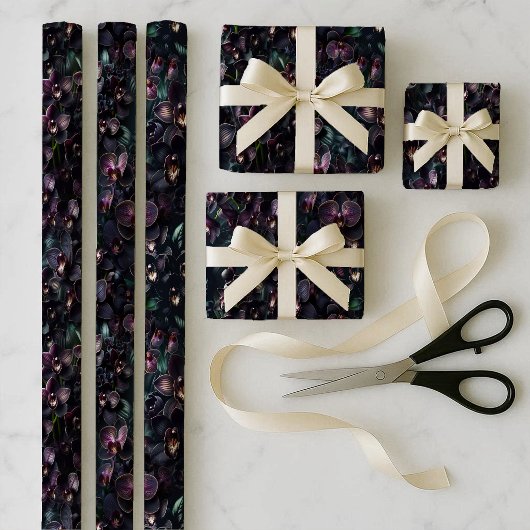 Dunkle Orchidee Gothic Maximalist Geschenkpapier-B Geschenkpapier Set