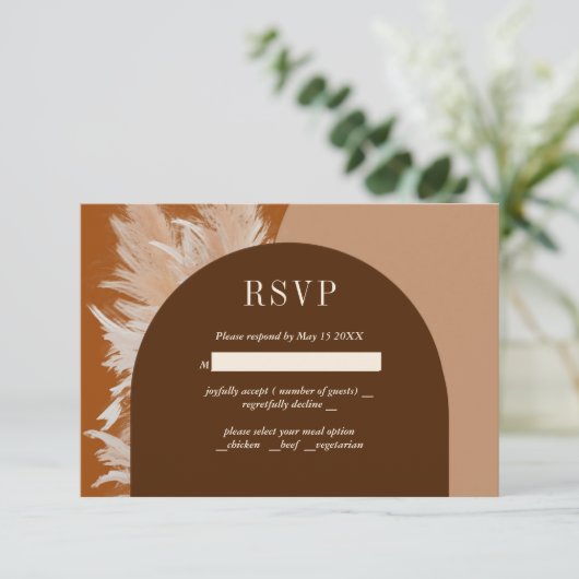 Dunkle Pampasgras und Bögen - RSVP-Karte für Hochz RSVP Karte (Stehend Vorderseite)
