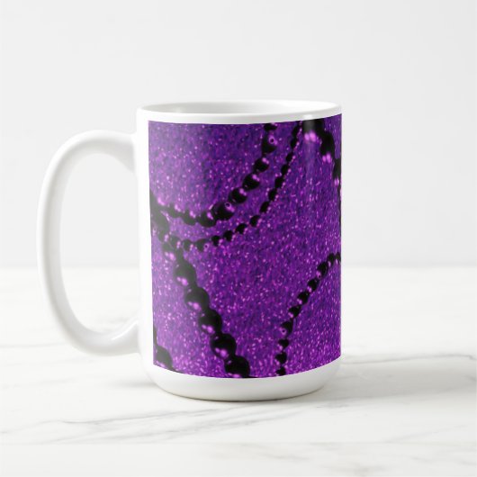 Dunkle Perlen mit Lila Metallic-Fleck-Tasse Kaffeetasse (Links)