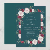 Dunkle Petrol-Ranunculus-Eukalyptus-Hochzeit Einladung (Vorne/Hinten)