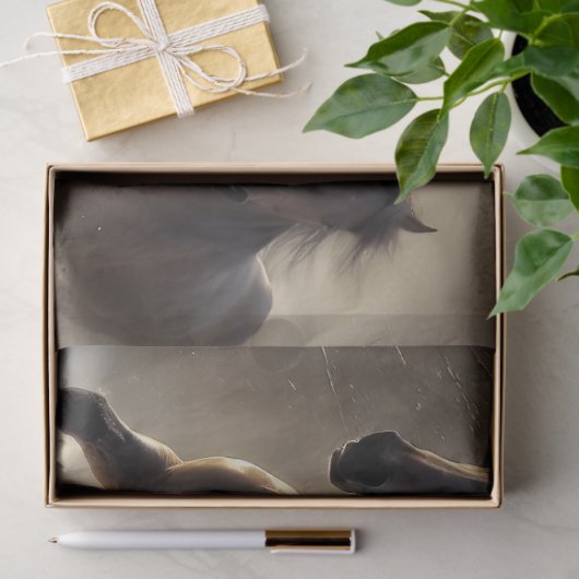 Dunkle Pferdeherde Galopp im Schnee Decoupage Seidenpapier (Geschenk)