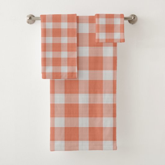 Dunkle Pfirsich karierte Gingham-Karo Badhandtuch Set (Insitu)