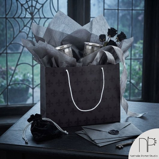 Dunkle Pflaume Gothic Fleur de Lis Große Geschenktüte