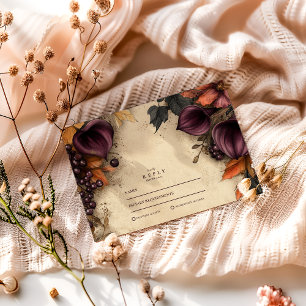 Dunkle Pflaume Herbstblütenhochzeit RSVP Karte