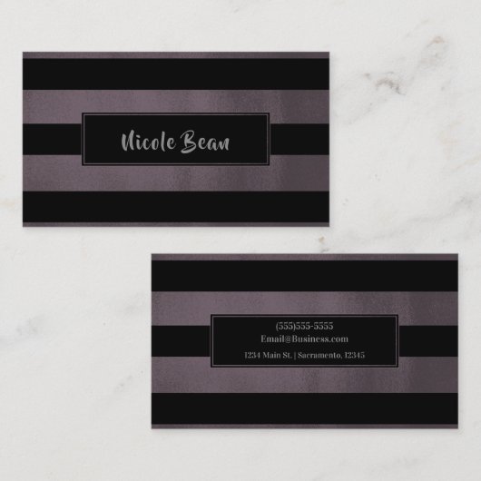 Dunkle Pflaume Mauve und schwarze Streifen Chic Mo Visitenkarte (Vorne/Hinten)