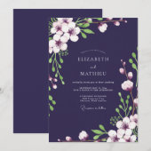 Dunkle Pflaumen-Wildblumen-Hochzeit Einladung (Vorne/Hinten)