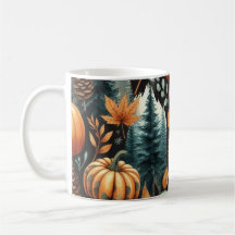 Dunkle Pumpkin-Tasse Herbstwasserfarbe Fallende Bl