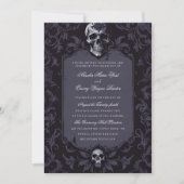 Dunkle Purpur-Gotische-Boho-Floral-Totenkopf-Hochz Einladung (Vorderseite)