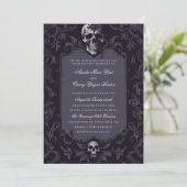 Dunkle Purpur-Gotische-Boho-Floral-Totenkopf-Hochz Einladung (Stehend Vorderseite)