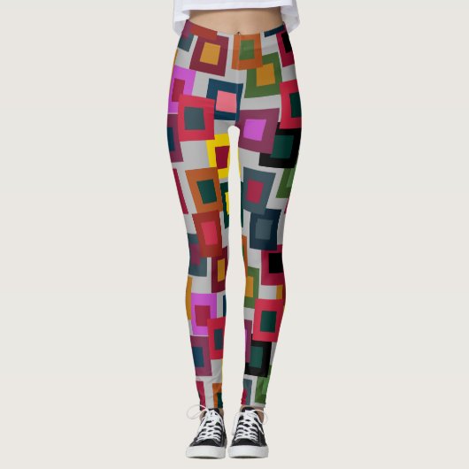 Dunkle Quadrate auf Licht Leggings (Vorderseite)