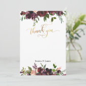 Dunkle Red Burgundy Floral Gold Flat Danke Karte (Stehend Vorderseite)